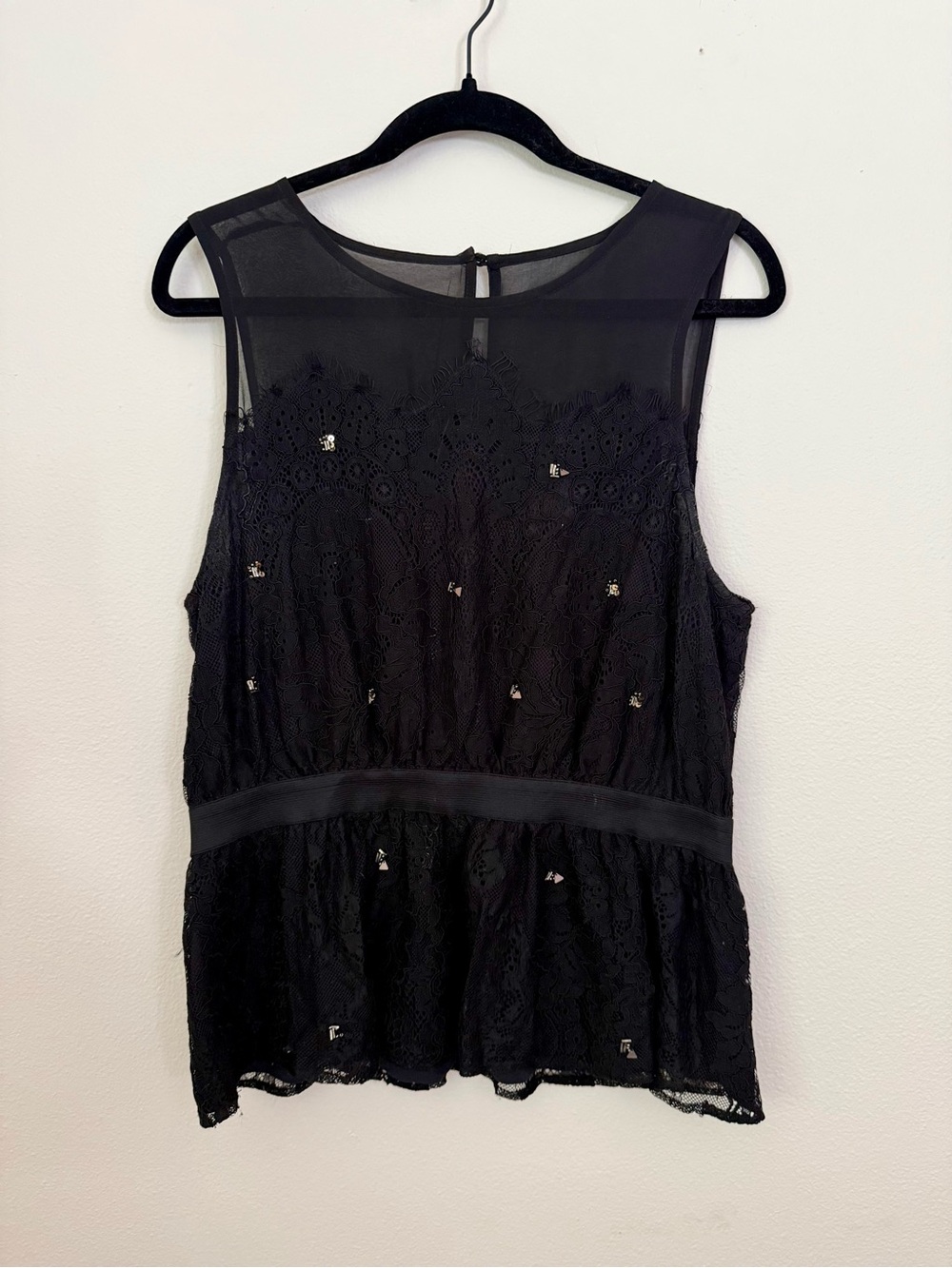 Black Lace Sleeveless Peplum Top - Elegant Evening Layer